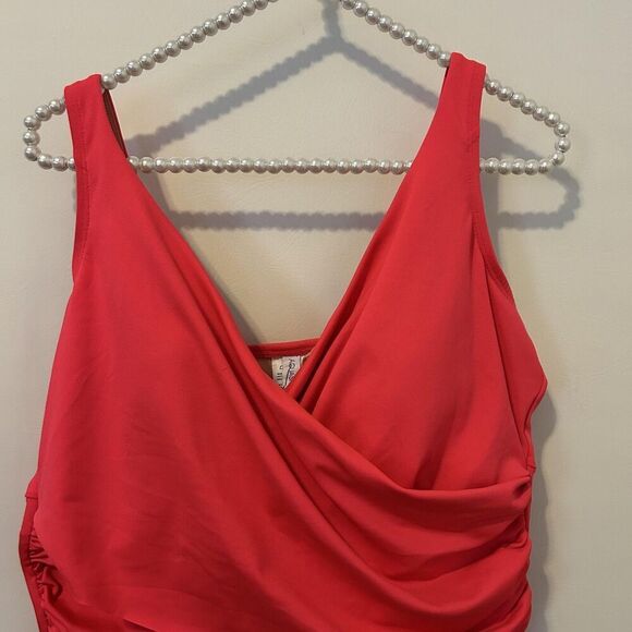 AquaShape Tankini Swimsuit Womens XL Red Draped Top High Waist Bottom Set - Picture 3 of 15